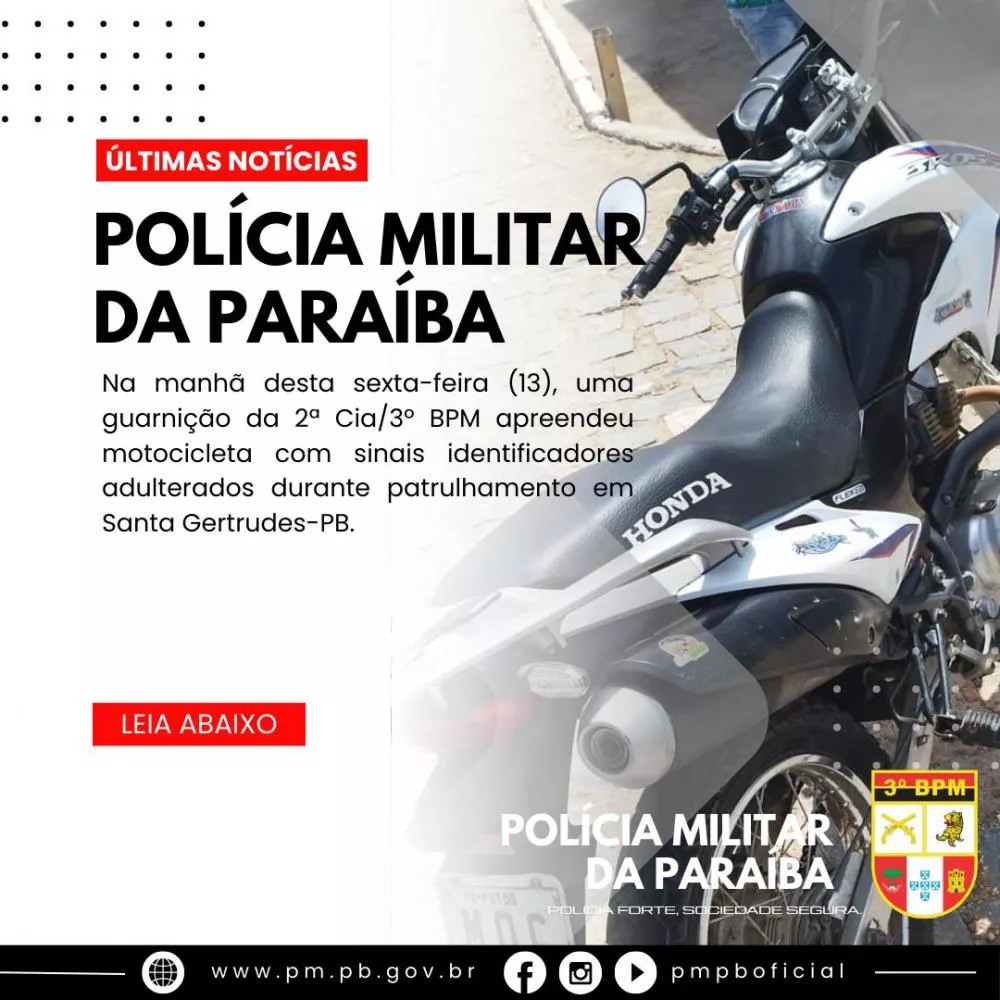 Polícia Militar apreende motocicleta com sinais de adulteração em Santa Gertrudes