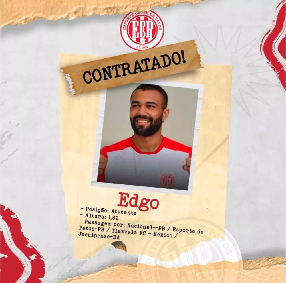 Homem-gol: Esporte de Patos anuncia retorno do atacante Edgo para o Paraibano 2025