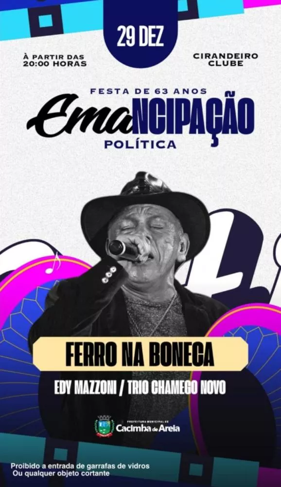 Apresentações culturais, shows no Cirandeiro Clube e bolo festivo marcam comemoração do aniversário de Cacimba de Areia-PB