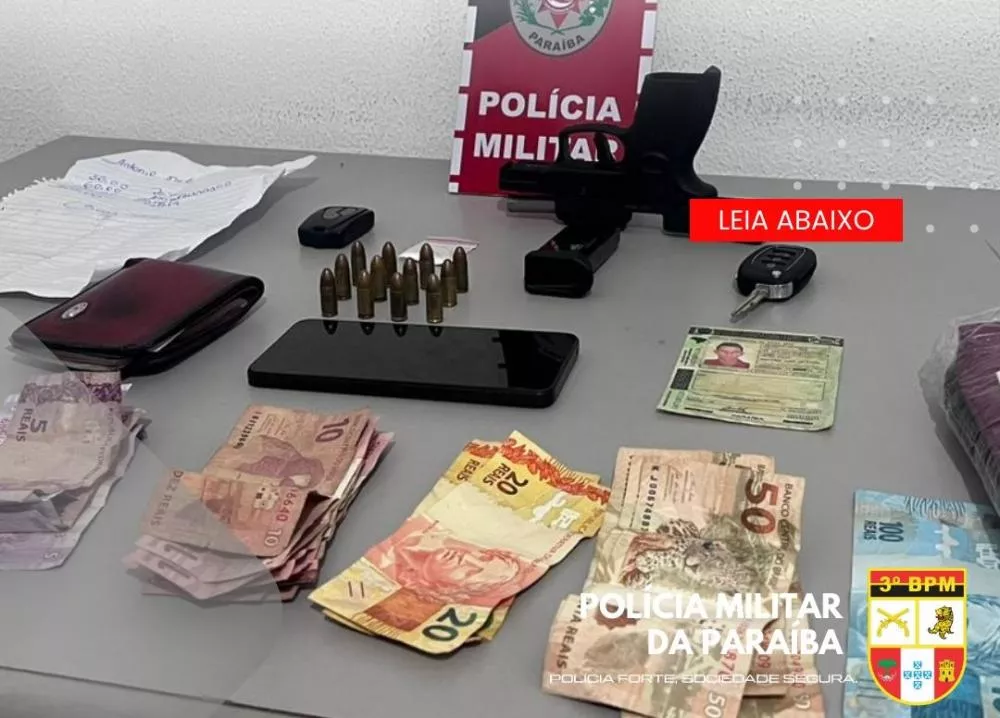 Polícia apreende arma de fogo e drogas durante abordagem no bairro Vila Cavalcante, em Patos