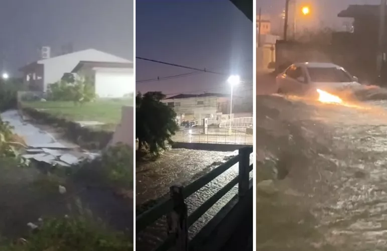 Chuva torrencial causa estragos em Sousa, Sertão da Paraíba, e parede do Hospital Regional desaba