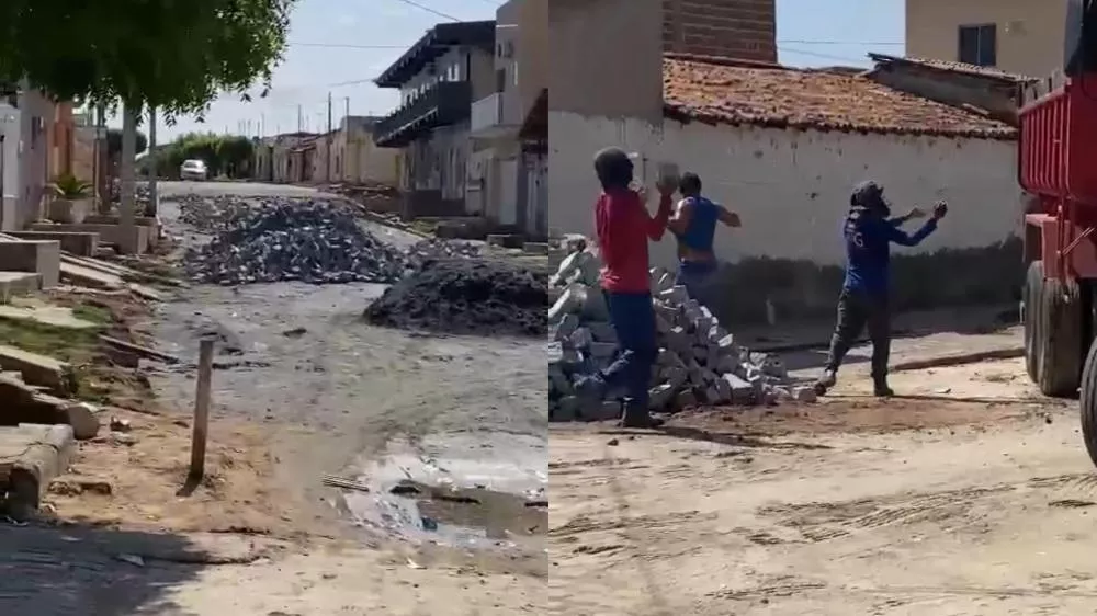 Moradora da Rua Justiniano Guedes, no Jatobá, reclama de interrupção em obras de pavimentação; secretário diz que empresa será contactada