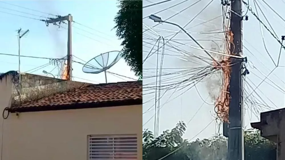 Incêndio em poste causa interrupção de serviços de internet na Rua Nelson Rodrigues, em Patos; empresa emite nota e esclarece