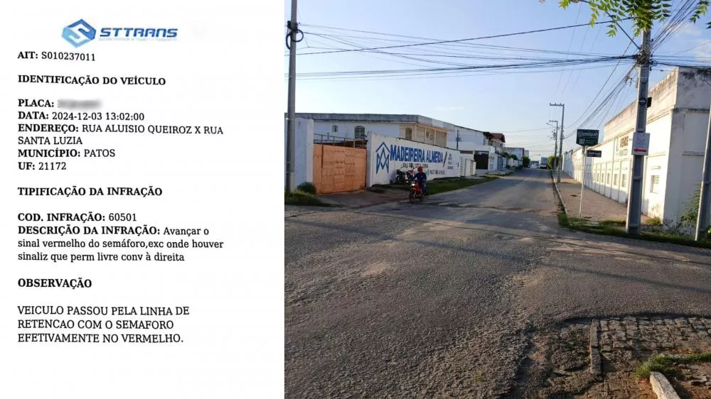 Motociclista reclama de multa indevida por avançar sinal vermelho em local sem semáforo em Patos; superintendente se pronuncia