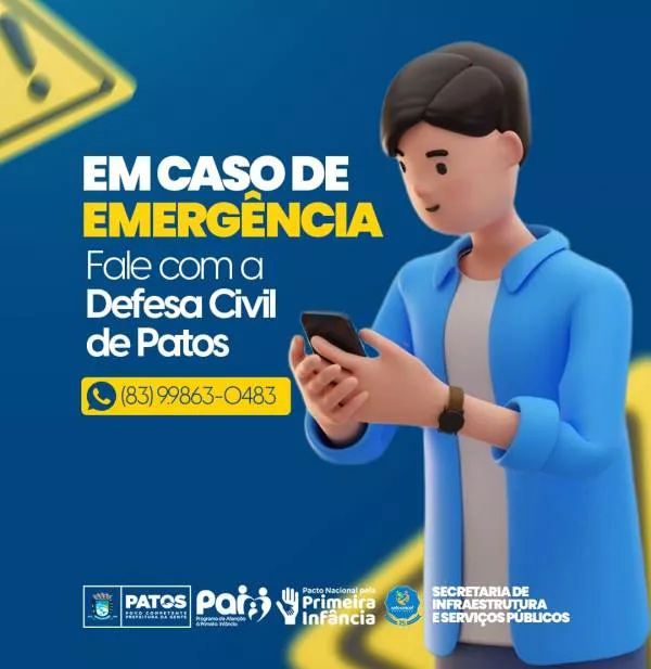 Defesa Civil de Patos disponibiliza número, via WhatsApp, para atender demandas da população