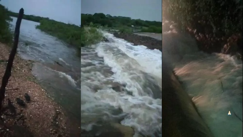Açudes Tubarão e Tubarãozinho, em São José do Bonfim, transbordam forte após chuvas na tarde deste domingo (26)