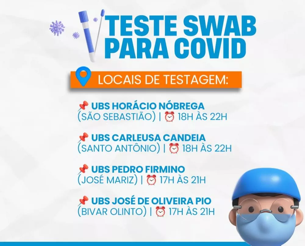 Prefeitura de Patos reforça locais e horários para realização do Teste SWAB para diagnóstico da COVID-19