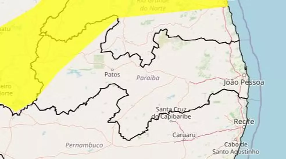 Inmet emite alerta amarelo para chuvas intensas em 41 cidades do Sertão da Paraíba