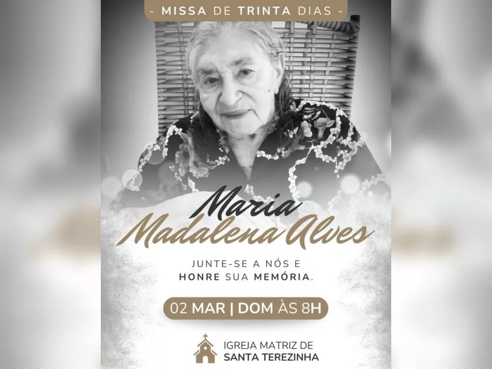 Família convida para missa de 30 dias em homenagem a Dona Moza, em Santa Terezinha-PB