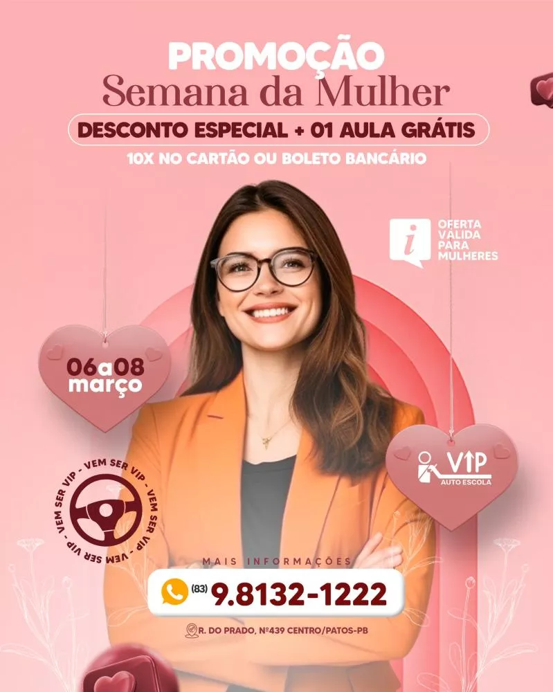 Autoescola VIP lança promoção especial para mulheres na Semana da Mulher