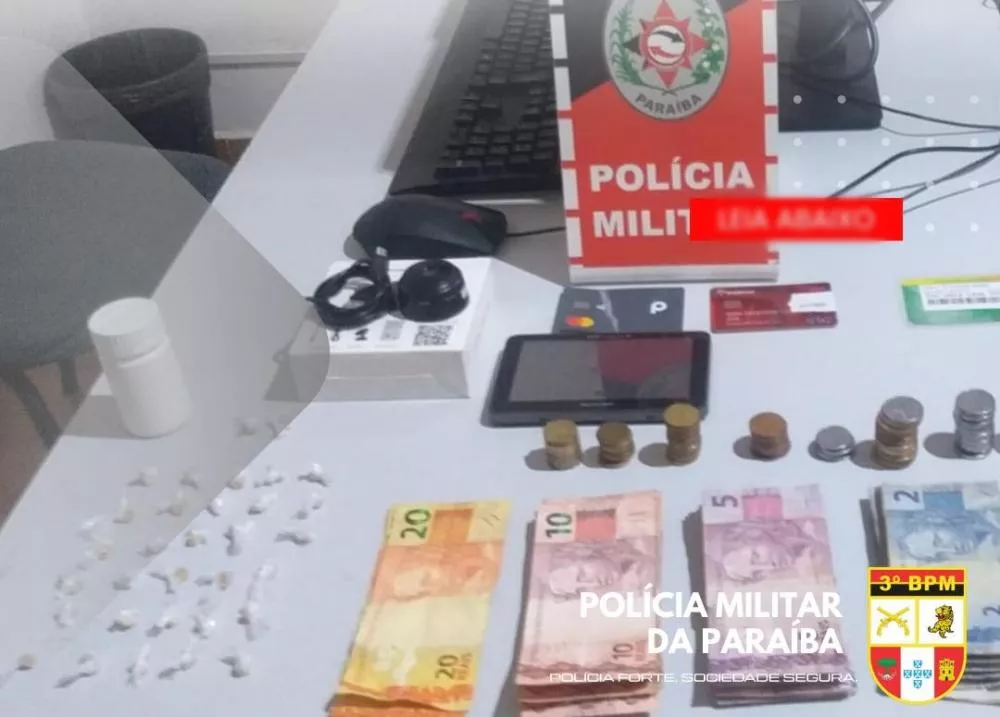 Polícia Militar apreende drogas e conduz indivíduo suspeito de tráfico no bairro Liberdade, em Patos