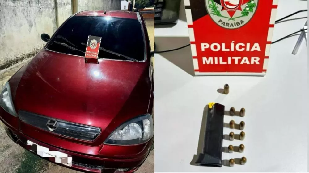 Polícia Militar localiza carro usado em dupla tentativa de homicídio em Patos; carregador e munições foram encontrados no interior do veículo