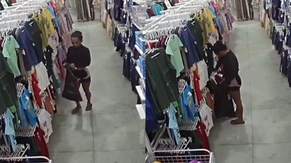 Mulher é flagrada furtando roupas em loja no centro de Patos, na manhã desta sexta-feira (14); veja o vídeo
