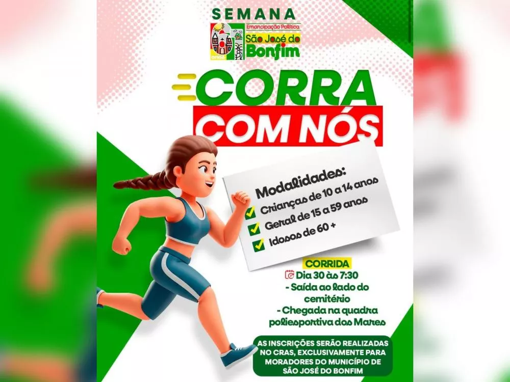 Participe da corrida “Corra com Nós” e comemore os 61 anos de São José do Bonfim