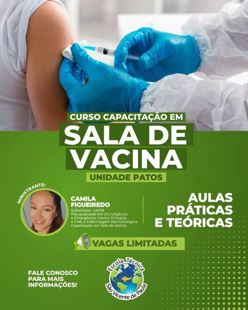 Escola Técnica São Vicente de Paula Patos abre inscrições para curso de Capacitação em Sala de Vacina