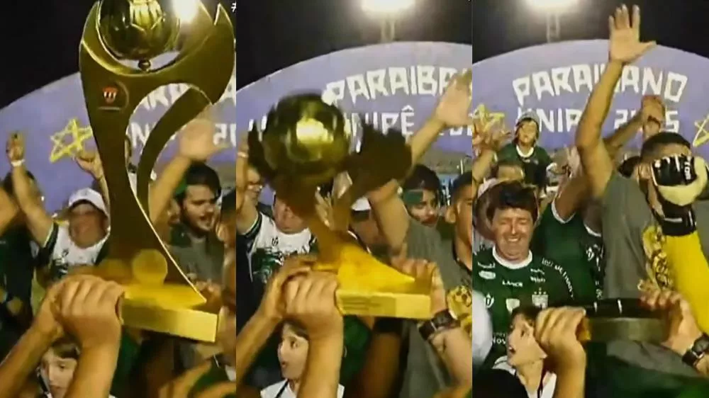 Inusitado: Troféu do Sousa quebra durante a festa do título do Campeonato Paraibano 2025