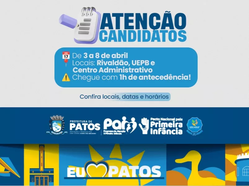 Prefeitura de Patos convoca candidatos para 2ª etapa do Processo Seletivo