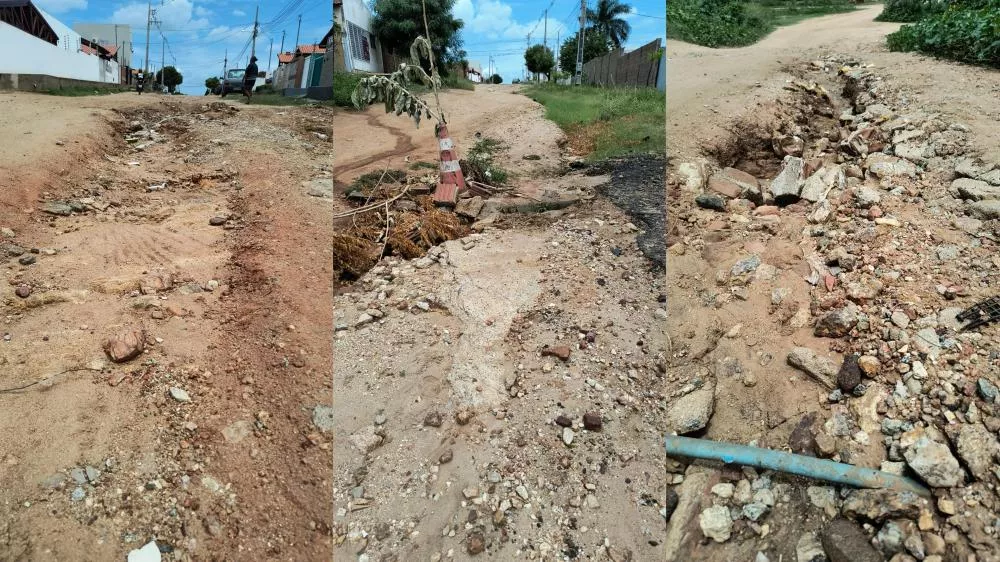 Moradores da Rua José de Araújo Sobrinho, no bairro Novo Horizonte, cobram pavimentação da localidade