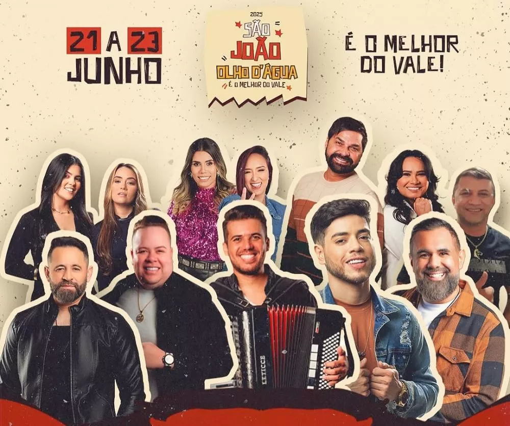 Prefeitura de Olho D’Água divulga programação oficial do São João 2025 com Rey Vaqueiro, Luan Estilizado, Thiago Freitas e mais; confira