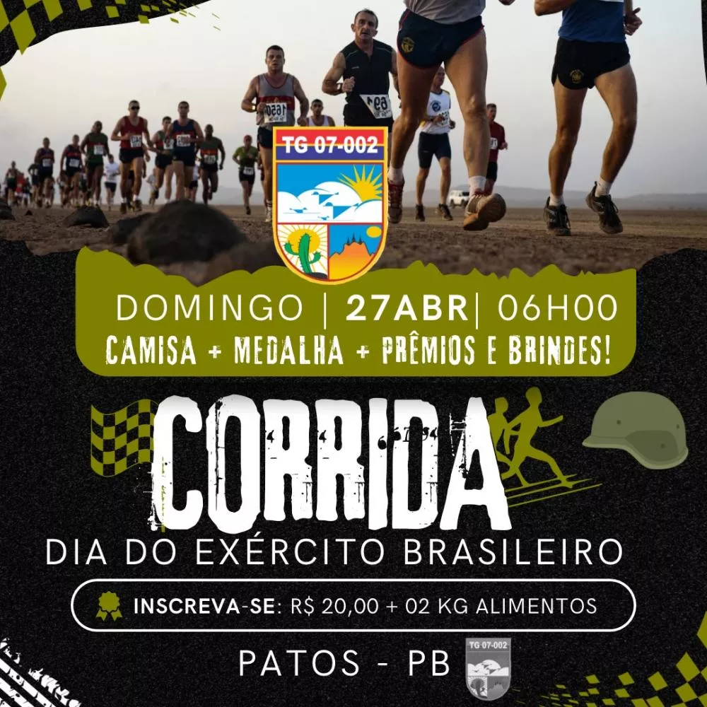 Tiro de Guerra 07-002 de Patos promove Corrida de Rua beneficente em alusão ao Dia do Exército. Veja como se inscrever