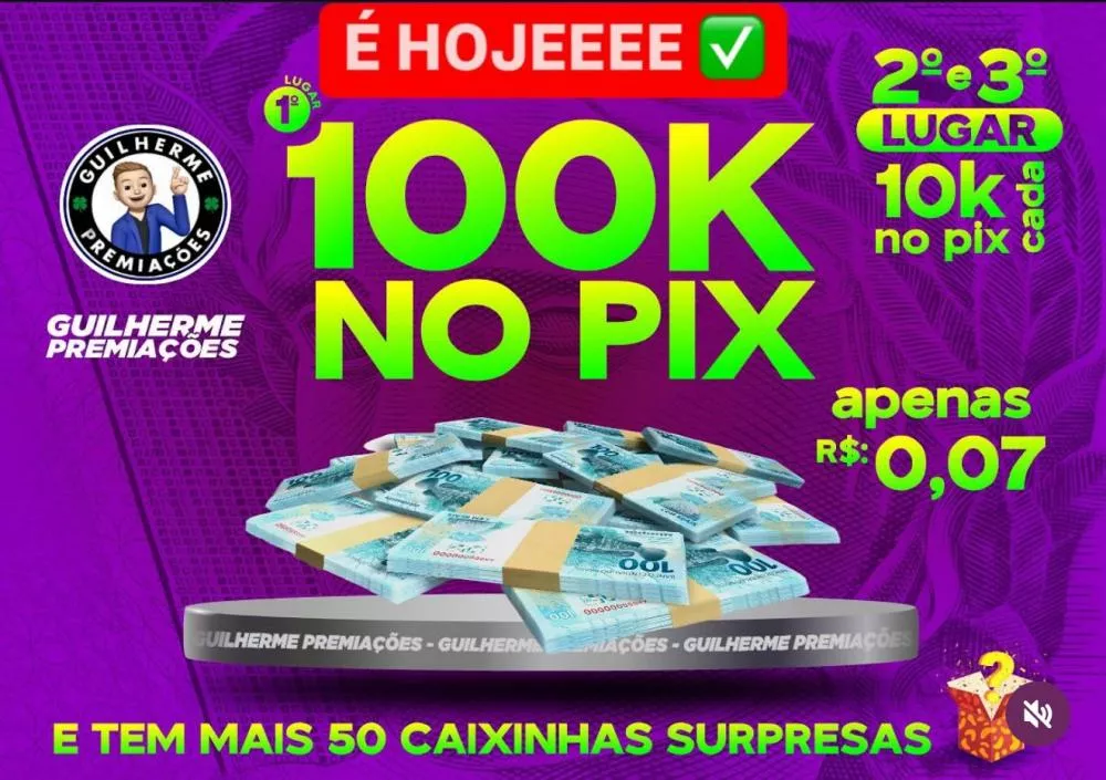Última chamada! Sorteio de R$ 100 mil da Guilherme Premiações é nesta terça (22) às 18h30 – ainda dá tempo de participar!