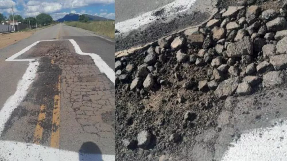 Motociclista solicita conserto de buraco em trecho da PB-228, entre Quixaba e Patos: “Um perigo para todos nós”