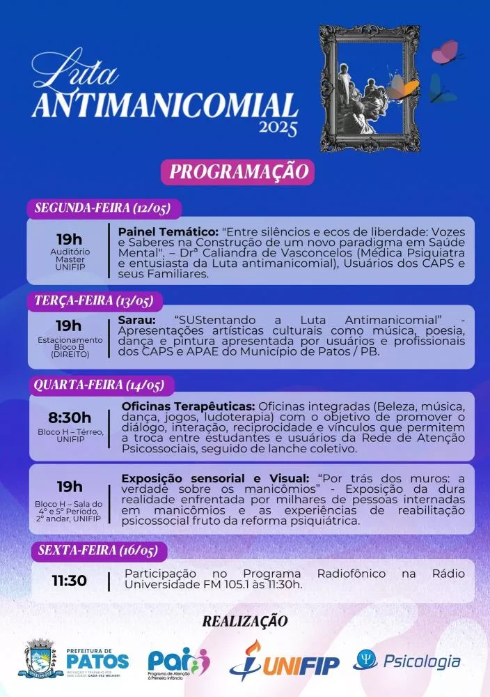 Prefeitura de Patos realiza Semana da Luta Antimanicomial com programação voltada à liberdade, dignidade e inclusão