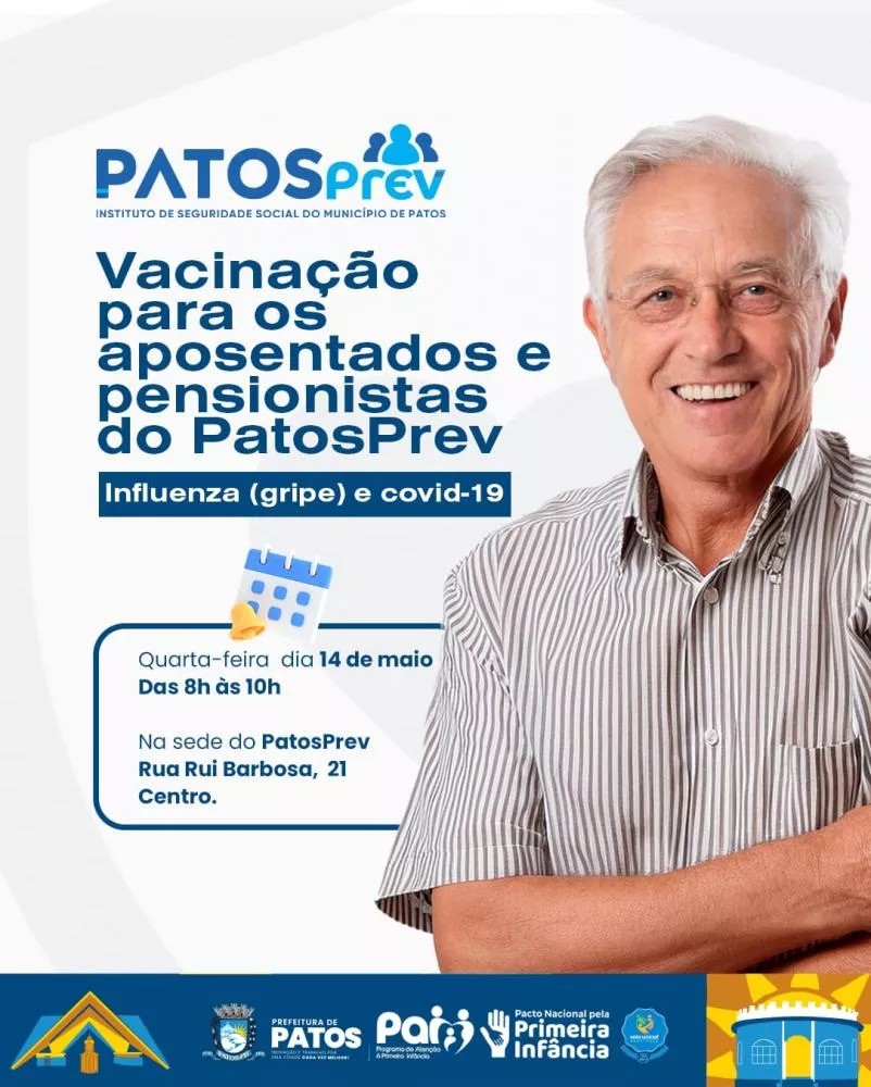 Vacina para aposentados e pensionistas do PatosPrev acontece na próxima quarta, 14