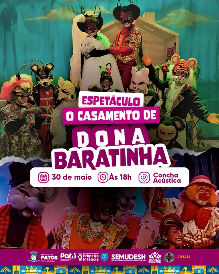 Semana do Brincar: Espetáculo “O Casamento da Dona Baratinha”, será realizado nesta sexta-feira, 30