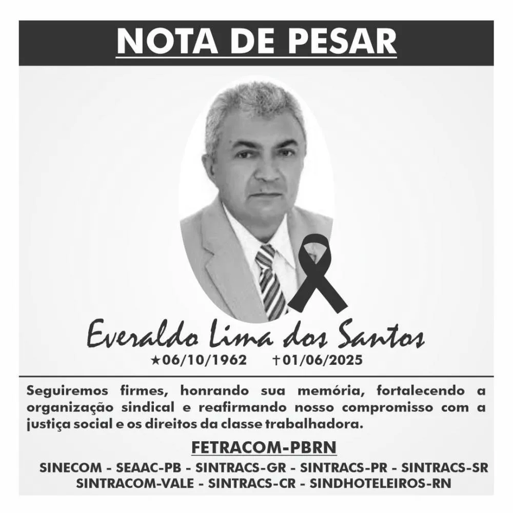 Federação e entidades dos trabalhadores do comércio emitem nota de pesar pelo falecimento de Everaldo Lima