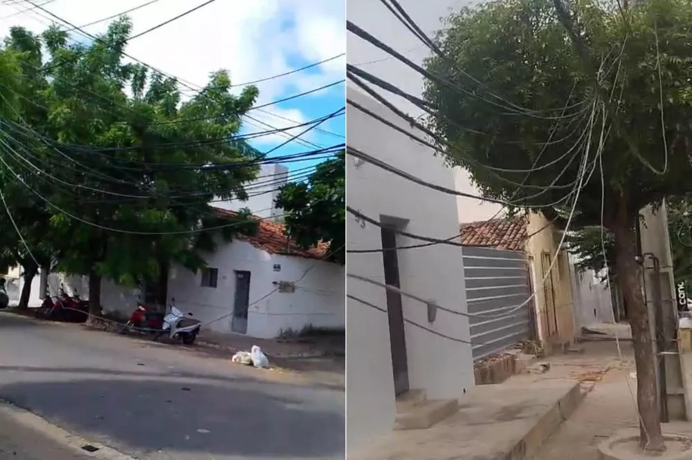Morador cobra providências para fios soltos em calçadas na Rua Padre Anchieta, em Patos