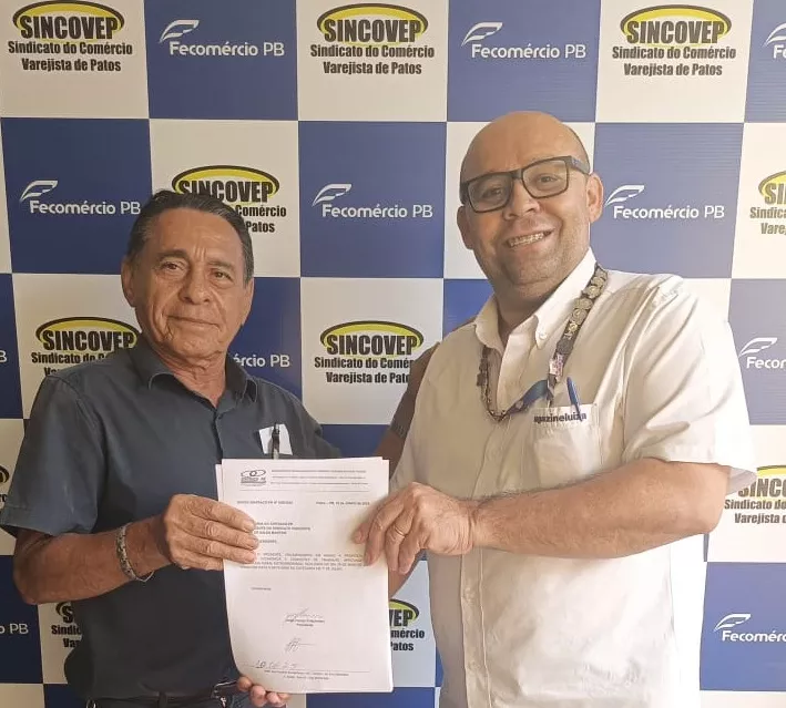 Presidente do Sindicato dos Comerciários de Patos entrega pauta de reivindicações ao presidente do Sindicato do Comércio Varejista de Patos