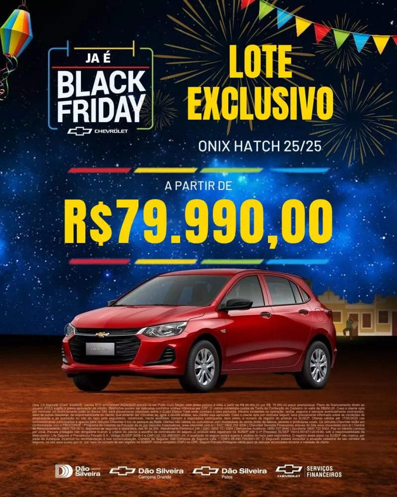Dão Silveira Chevrolet entra no clima de São João e lança Black Friday antecipada com o Onix a partir de R$ 79.990