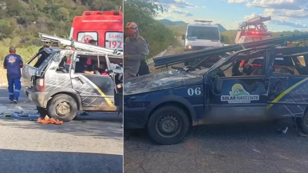 Capotamento de veículo de empresa de energia solar deixa trabalhadores feridos, um deles em estado grave, na Serra do Teixeira