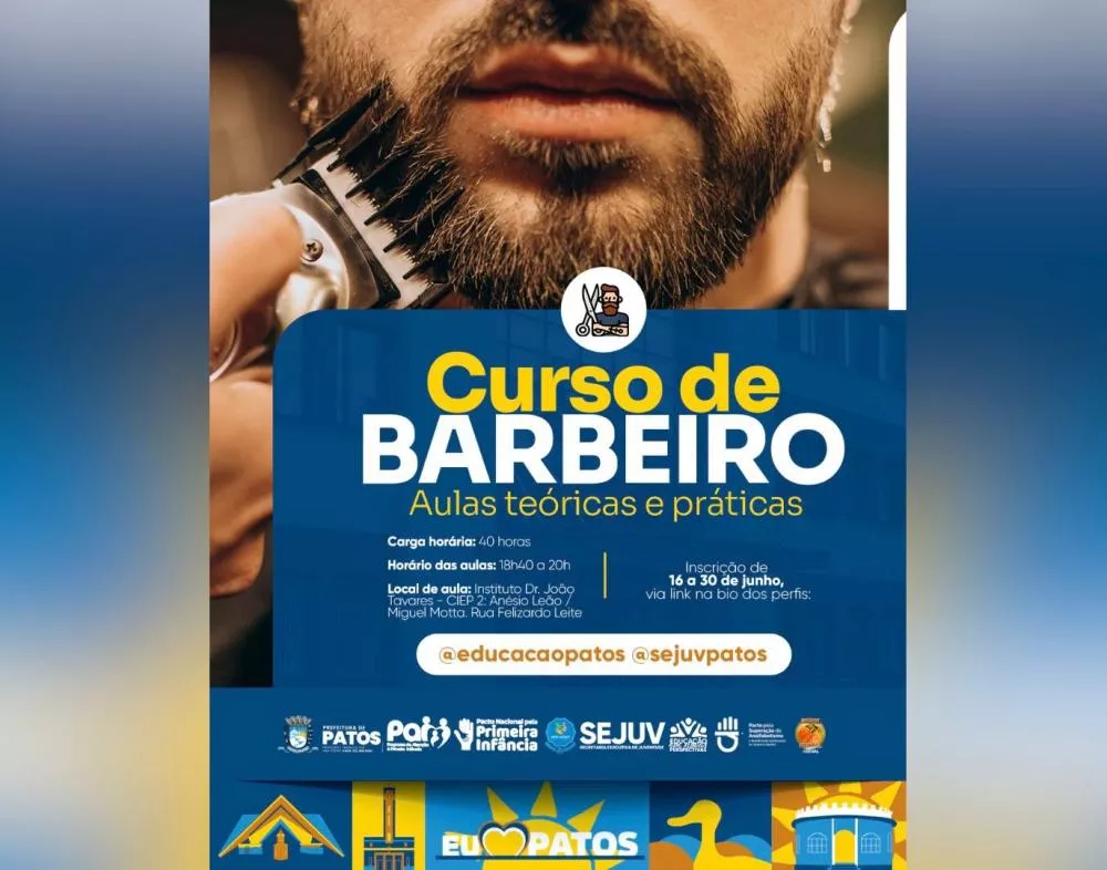Prefeitura de Patos abre inscrições para Curso de Barbeiro voltado à juventude