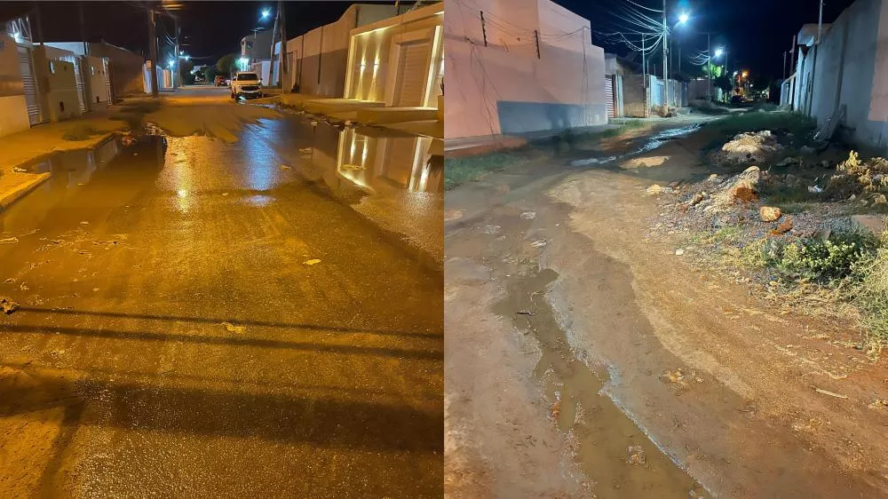 Moradores do bairro Salgadinho, em Patos, denunciam derramamento de água de área de lazer na rua e cobram providências