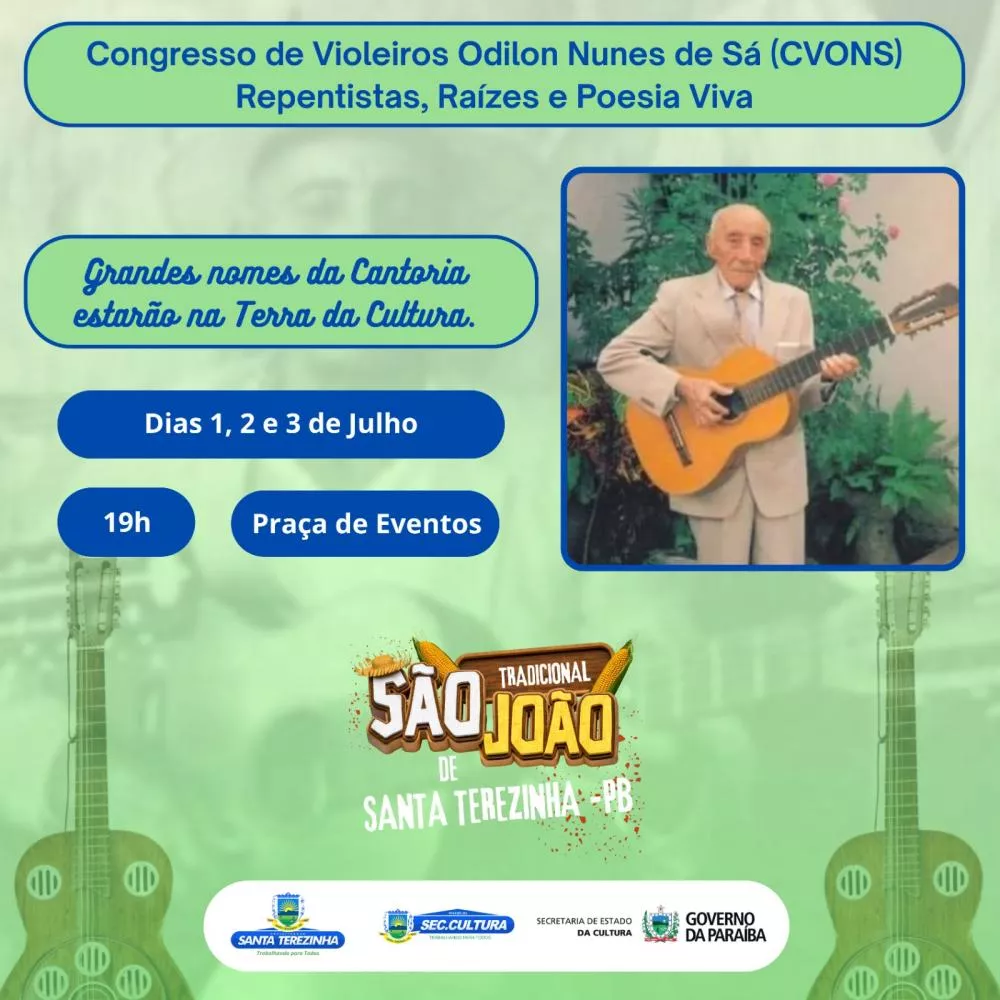 Abertura do Congresso de Violeiros Odilon Nunes de Sá será nesta terça-feira, em Santa Terezinha