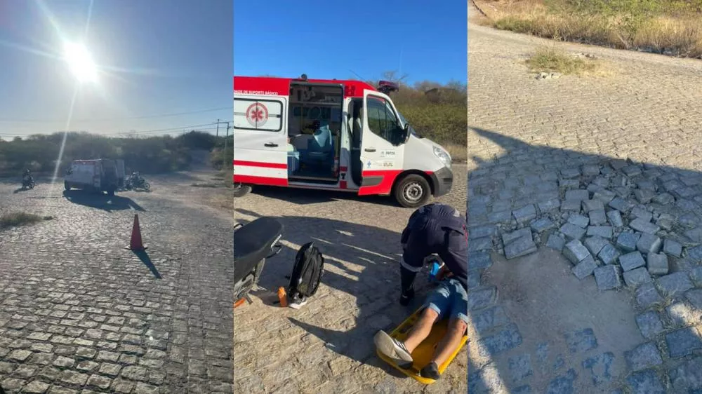 Buracos em ruas do Luar de Angelita/Luar Carmem Leda continuam provocando acidentes; motociclista fica ferido e é socorrido pelo SAMU