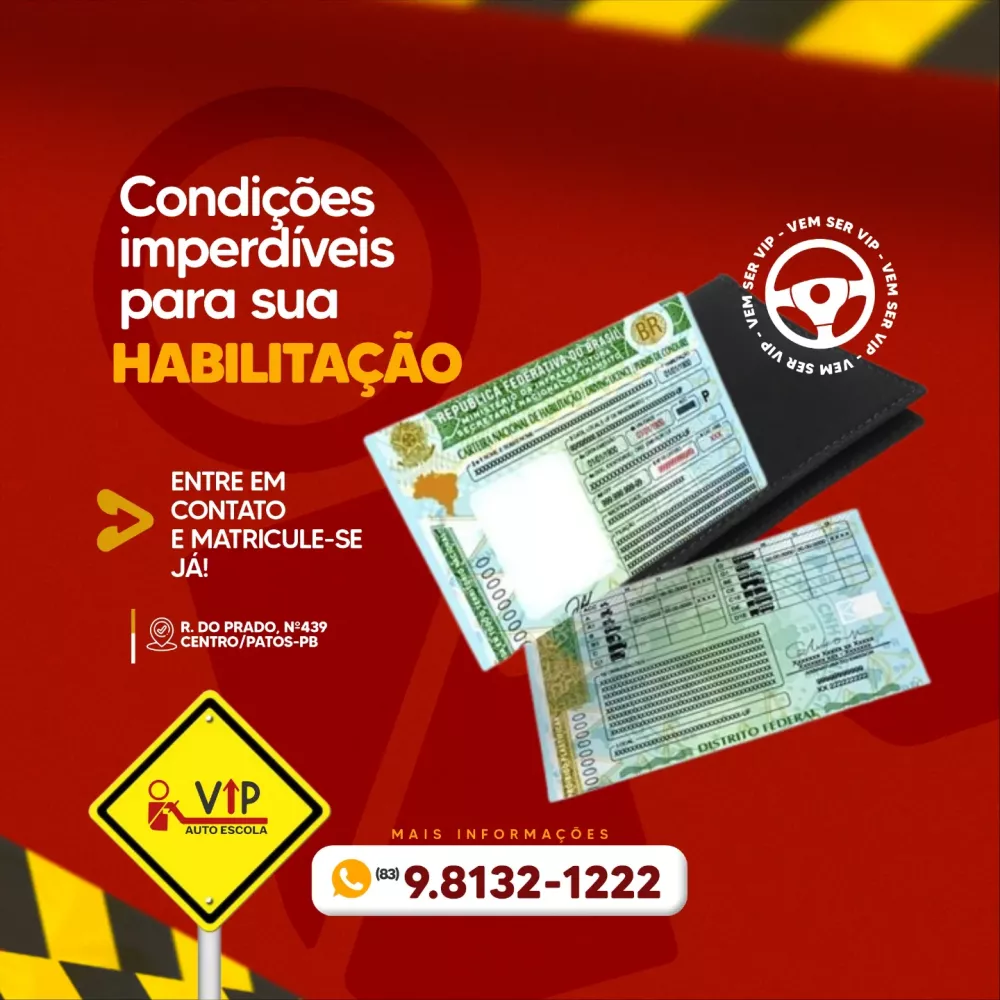 Autoescola VIP de Patos oferece pagamento em boleto bancário e equipe especializada para formar novos condutores