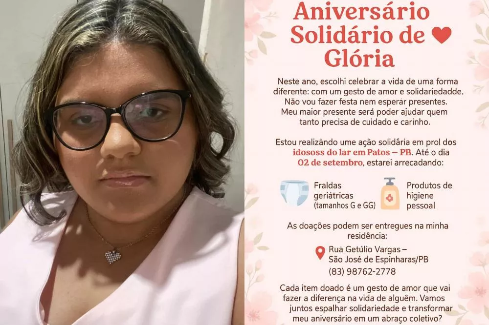 Aniversário Solidário: Jovem de São José de Espinharas transforma comemoração de aniversário em campanha para idosos de Patos; veja como ajudar