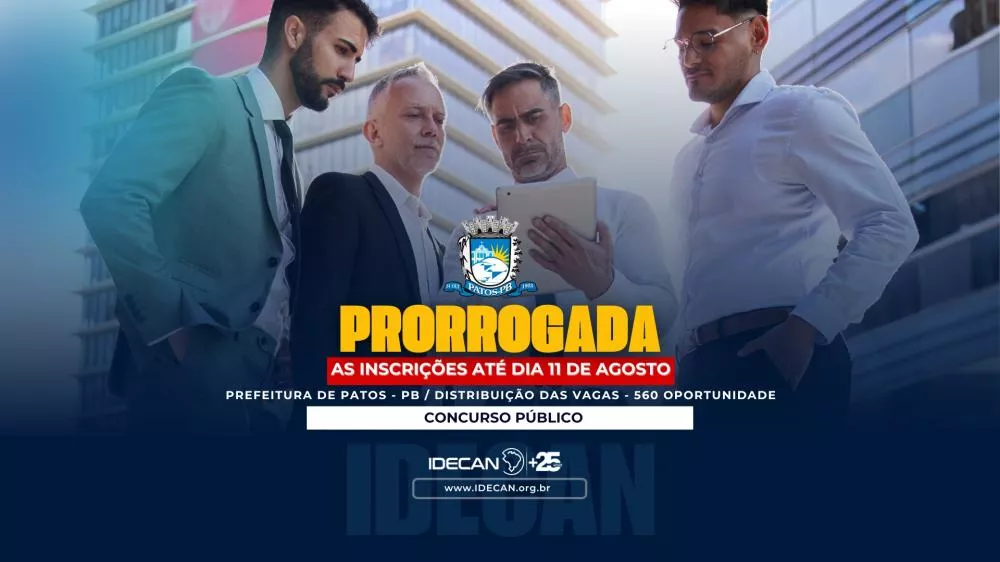 Concurso da Prefeitura de Patos-PB recebe inscrições até 11 de agosto