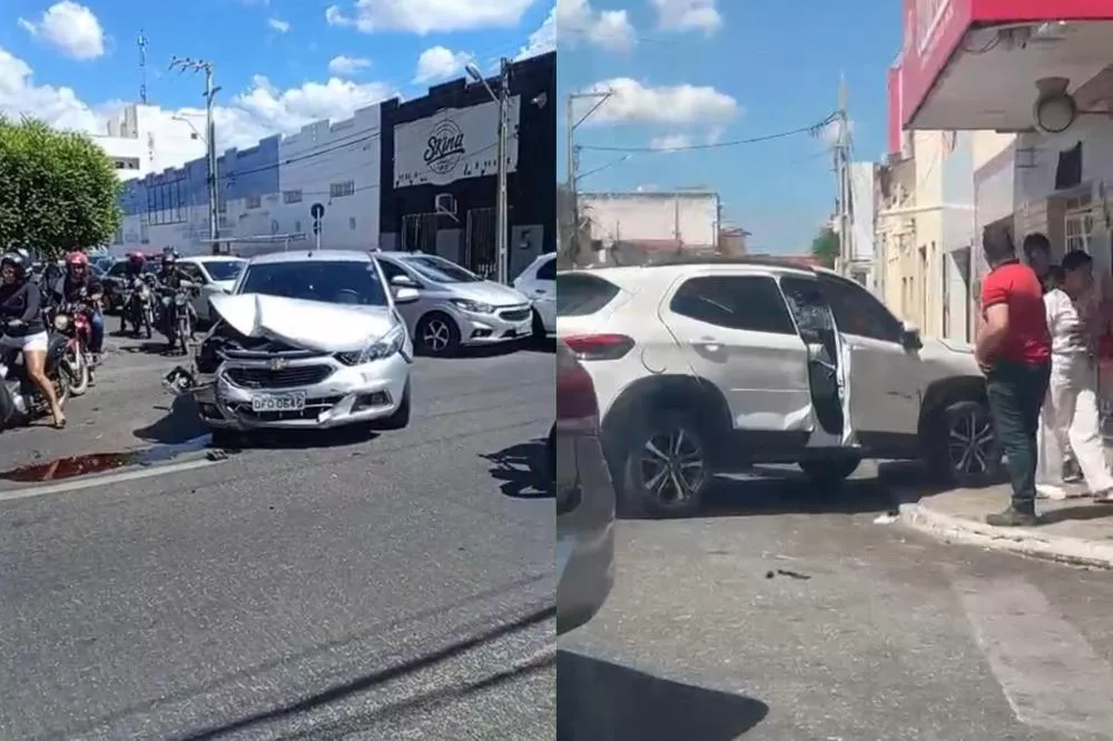 Colisão entre carros é registrada no Centro de Patos; veículo avançou sinalização