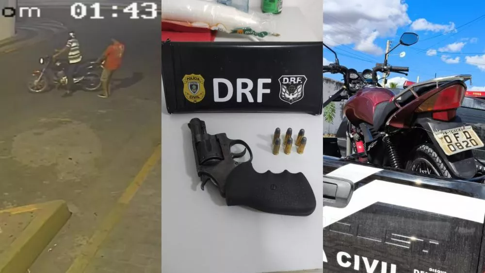 DRF prende trio suspeito de roubo e furto em Patos e Teixeira; arma e moto são apreendidas