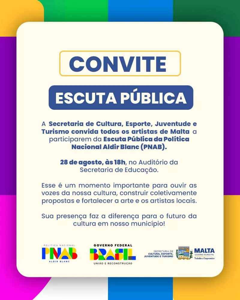 Malta realizará Escuta Pública da Política Nacional Aldir Blanc (PNAB) e reforçará compromisso com a valorização da cultura local