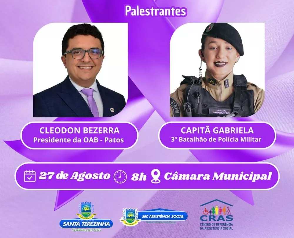 Agosto Lilás: Palestra sobre a Conscientização e Combate a Violência Contra a Mulher será realizada em Santa Terezinha