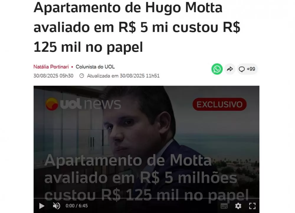 Imprensa nacional centraliza “foco” em Hugo Motta: UOL divulga nova denúncia contra o deputado