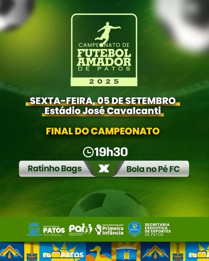 Estádio José Cavalcante recebe a grande final do Campeonato Amador de Futebol de Patos 2025 nesta sexta-feira (5)