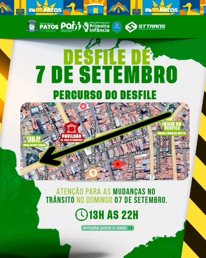 STTRANS divulga pontos de bloqueio para o desfile cívico de 7 de setembro em Patos