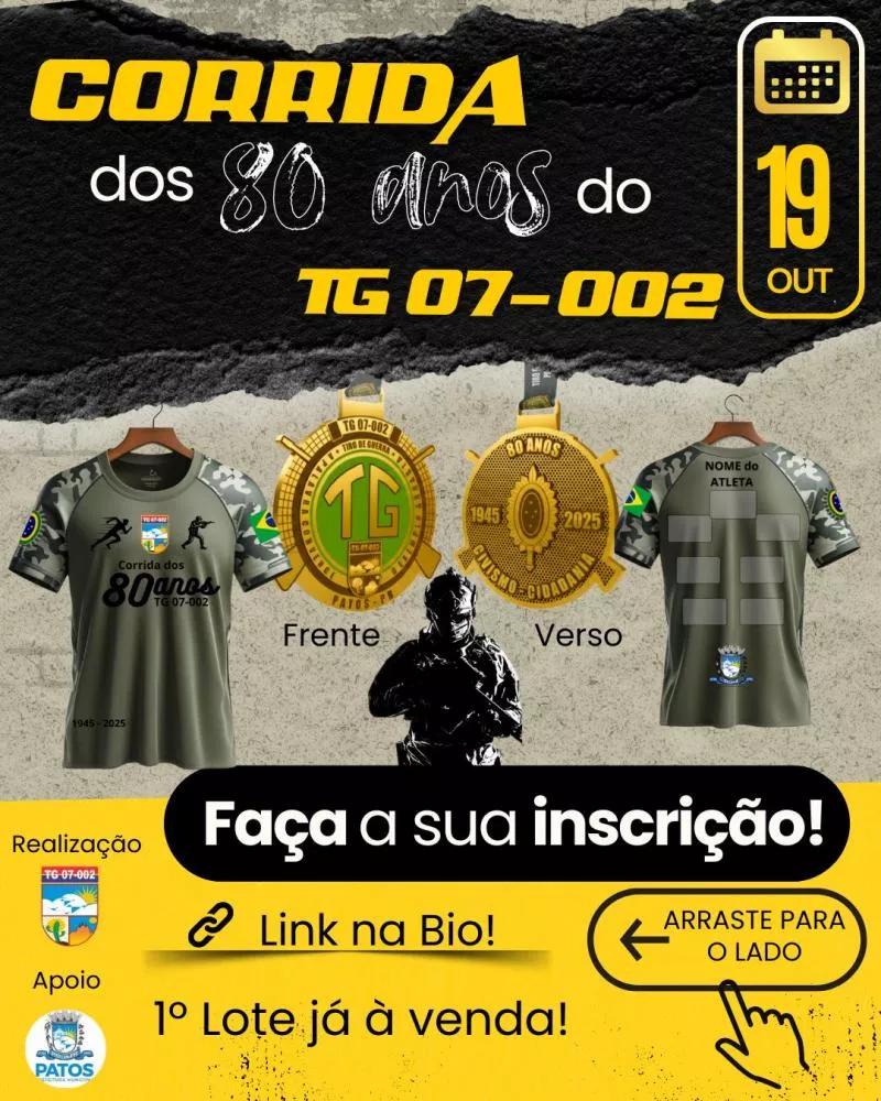 Tiro de Guerra de Patos celebra 80 anos com corrida de rua em 19 de outubro