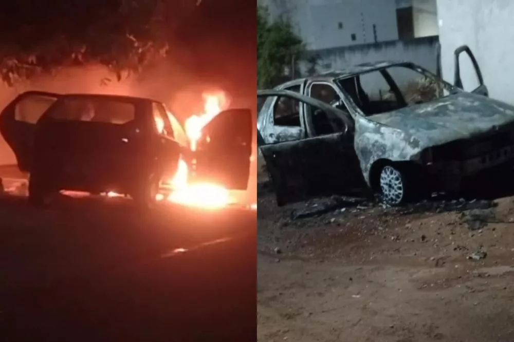 Carro é destruído por incêndio no bairro dos Estados, em Patos; veja o vídeo